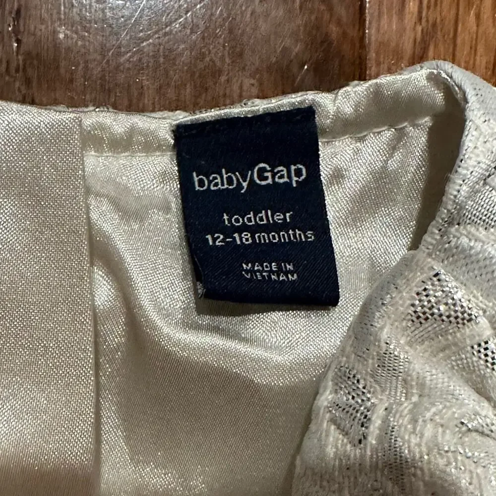 Baby Gap  12-18 Months WHITE & SILVER SLEEVELESS Floral Shimmer Dress | EUC
